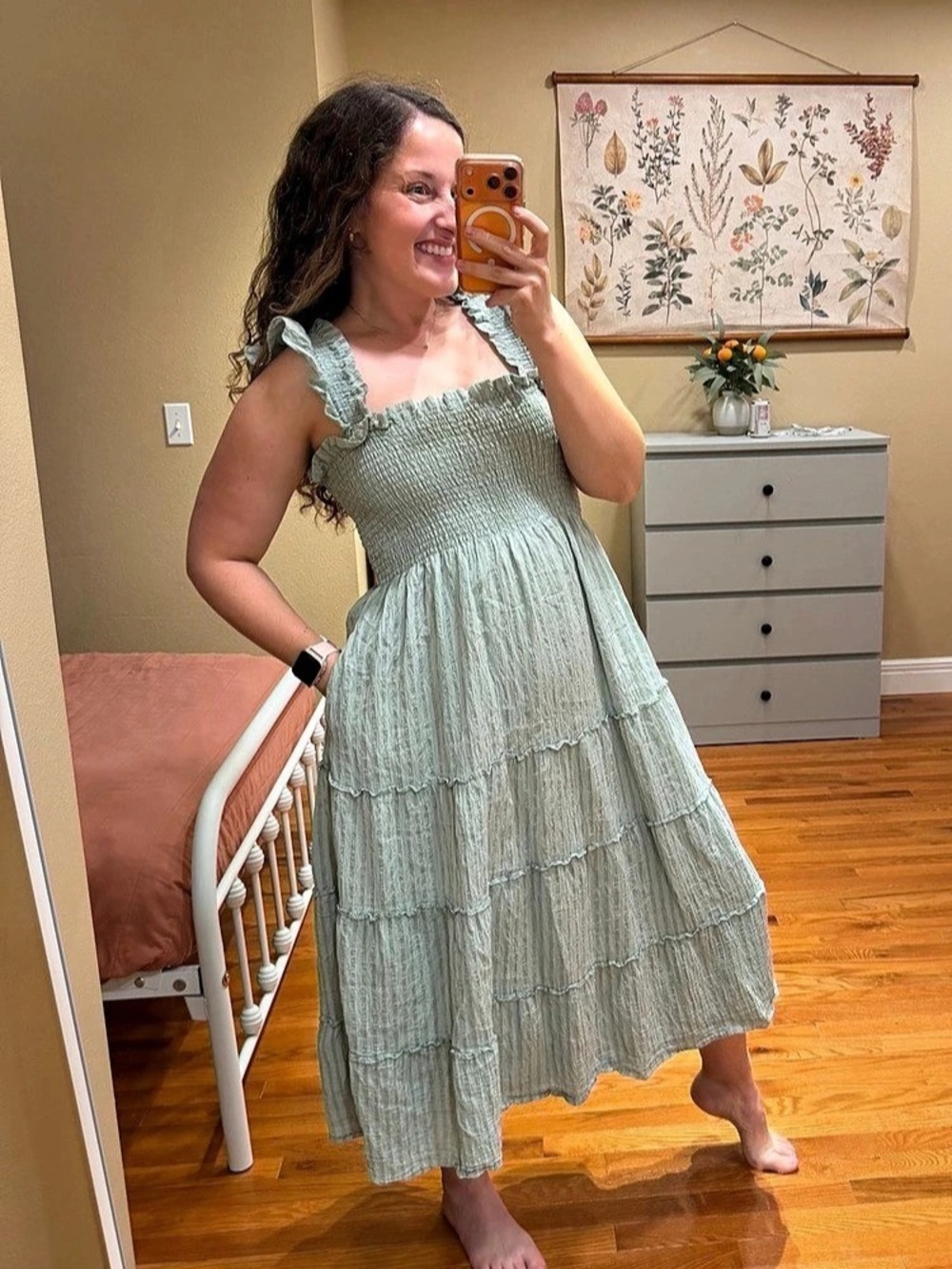 Hill House Home The Ellie Nap Dress Tiered Midi Dress in Light Green Size Large - Picture 3 of 14